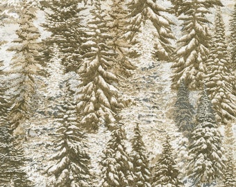 NEW!! Robert Kaufman Snowy Brook by Studio RK Collection - sold by 1/2 yards - Pines Trees Taupe metallic
