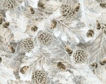 NEW!! Robert Kaufman Snowy Brook by Studio RK Collection -Sold by 1/2 yards - Pines Cones Frost metallic