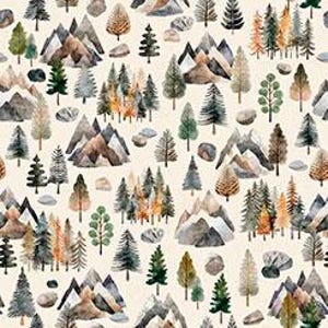 NEW - Big Foot by Morris Creative Group for QT Fabrics - Sold by 1/2 Yards -Pine Trees - Cream