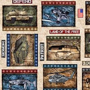 NEU - PATRIOT von Morris Creative Group für QT Fabrics - Verkauft von 1/2 Yards -Marines Patch - Hellbraun