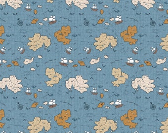 FIGO - Calm Waters - Sold by 1/2 Yards - Blue Map multi