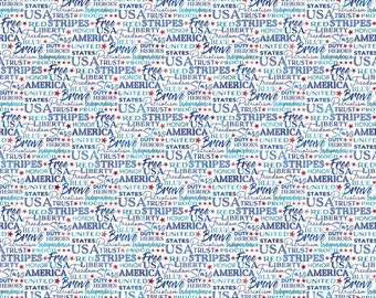 NEW! Patriot for Northcott Fabrics - Sold by 1/2 Yards -Patriotic Words on Lt Blue