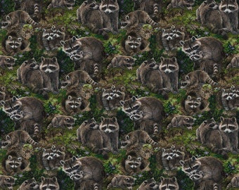 NEW! Little Rascals by Karla Mann for Northcott Fabrics - Sold by 1/2 Yards - Raccoon All over