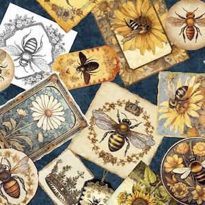 Queen Bee by Morris Creative Group -  Sold by 1/2 Yard - Bee Collage - Midnight