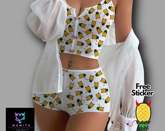 Pineapple Swingers Devil Pajama Neckline Lingerie Set ( Free Sticker)