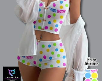 Finger Twister  Pajama Neckline Lingerie Set ( Free Sticker)