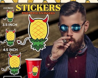 12 - 25 Pack Pineapple Swingers Devil Stickers 3 Sizes (vinyl)