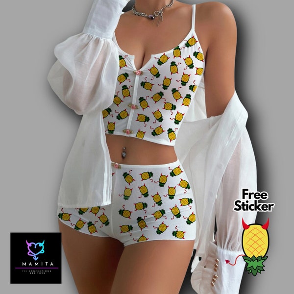 Pineapple Swingers Devil Pajama Neckline Lingerie Set ( Free Sticker)