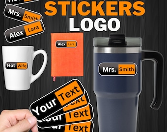 25 - 12  Pack Logo Custom Text  Stickers 3 Sizes (vinyl)