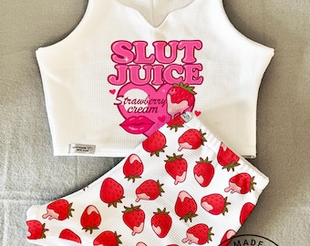 SLUT JUICE Strawberry Cream Pajama Set  Handmade Sexy Two Piece Sleepwear Made in USA