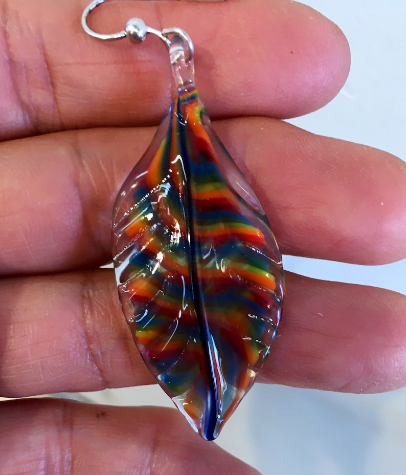 Glass feather earring rainbow
