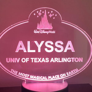 50th Anniversary Disney World 16 Color Personalized LED Acrylic Light Custom Disneyland Cast Member Name Tag