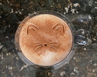 Gato Fofo - Estêncil de Café Acrílico Corte a Laser