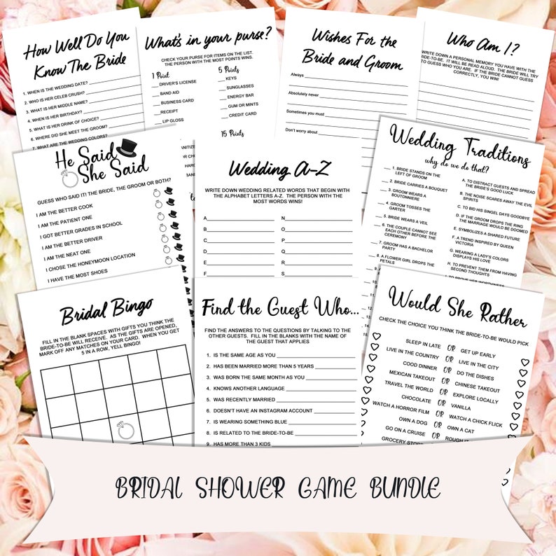 Bridal Shower Game Bundle: 10-in-1 Printable Games (PDF & JPG Download) image 1