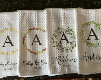 Personalized Monogram Waffle Weave Kitchen Towel: Bridal Shower Gift