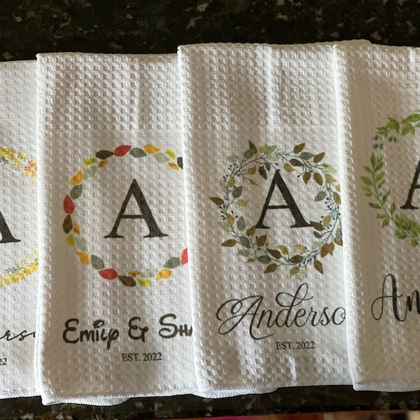 Personalized Kitchen Towels, monogram, Last name,Waffle Weave Microfiber, bridal Gift ,Housewarming Gift, Wedding Gift,initial