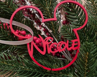 Acryl gepersonaliseerde Disney Mickey Mouse oorornament met naamkaartje