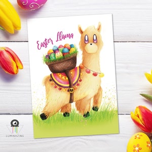 Easter Llama | Osterpostkarten einzeln oder im 5er-Set | Ostern Geschenke | Ostern Aquarell Lama Alpaka