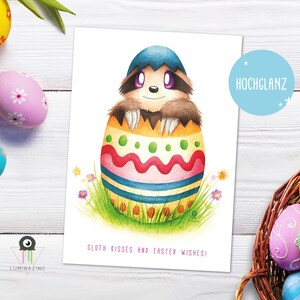 Sloth kisses and easter wishes | Osterpostkarten einzeln oder im 5er-Set | Ostern Geschenke | Ostern Aquarell Faultier