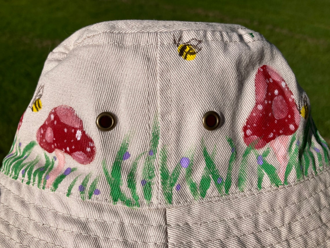 Mushroom bucket hat hand painted made to order Etsy