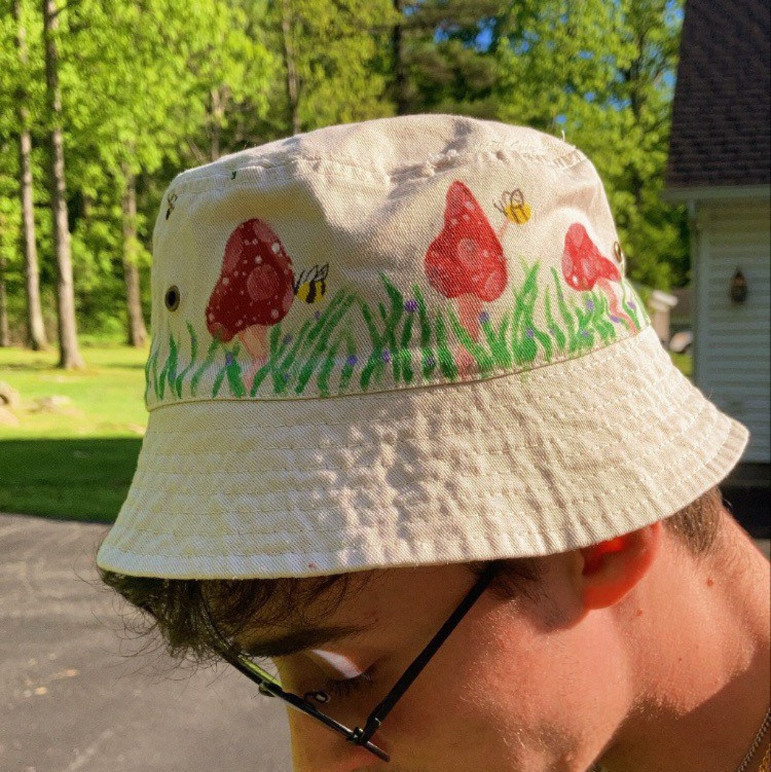 Mushroom bucket hat hand painted made to order Etsy