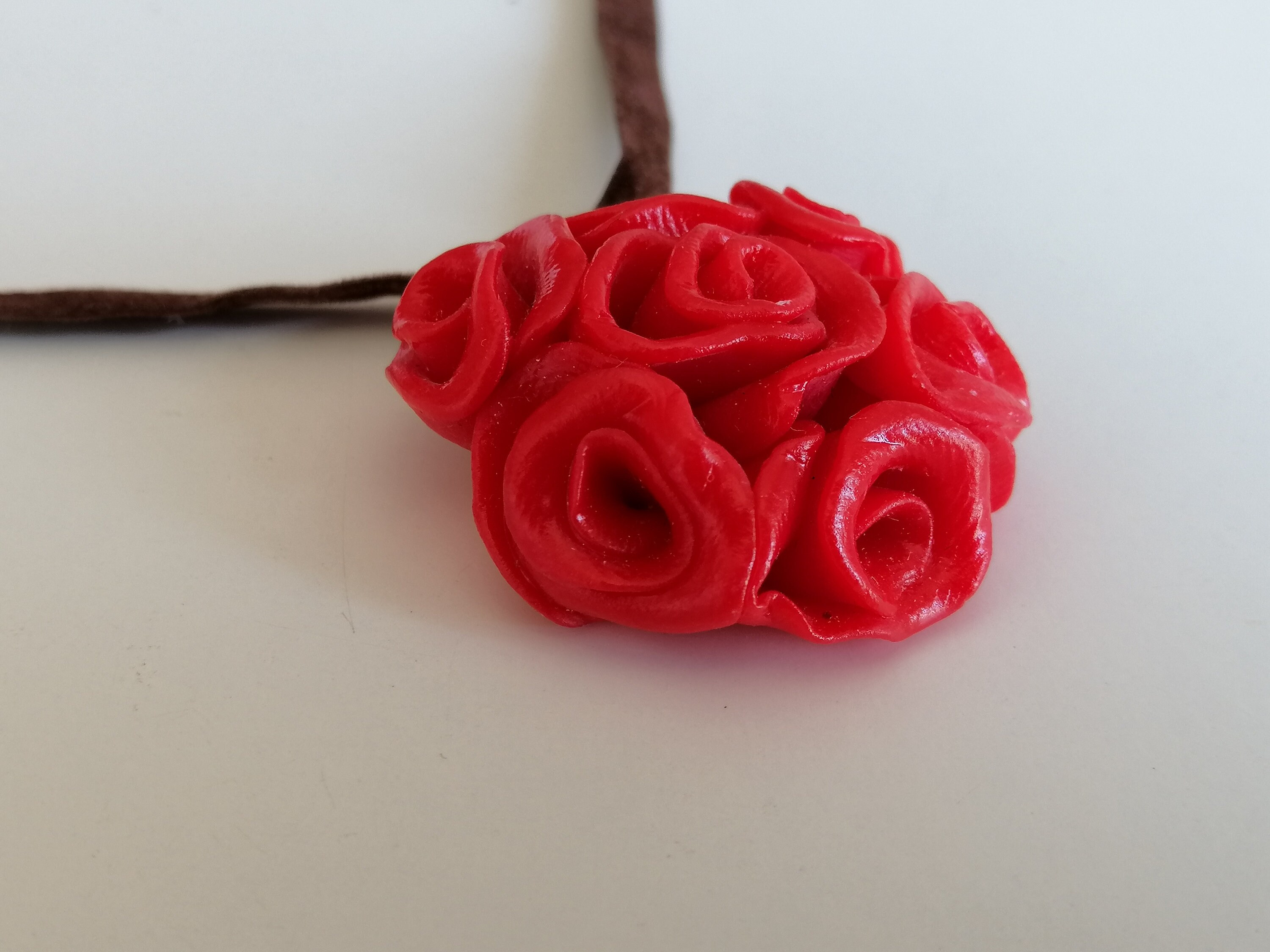Red roses pendant made of polymer clay with velvet ribbon | Etsy
