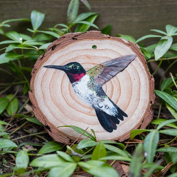 Handpainted Hummingbird - wood ornament, backyard birds, Michigan made, birds, gifts, Mother’s Day gifts, home decor, wooden gifts, spring,