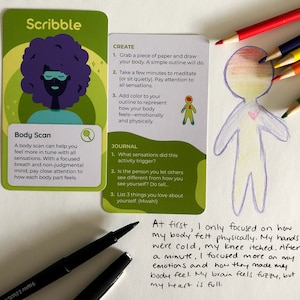 Illustrated activity cards involving creativity and journaling to boost your mental health image 3