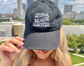 Mental health hat | Minimalistic embroidered distressed hat