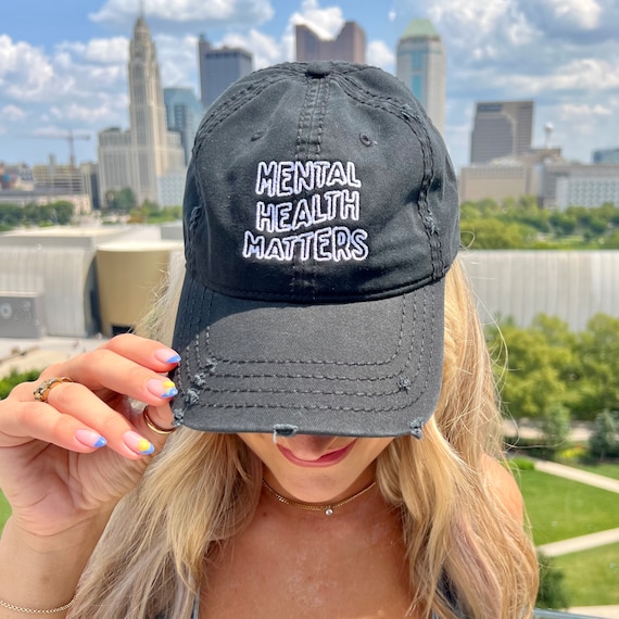 Mental health hat | Minimalistic embroidered distressed hat