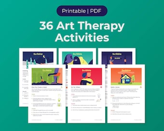 Activités d'art-thérapie imprimables | Exercices créatifs pour la santé mentale et l'anxiété | Griffonnage en téléchargement numérique