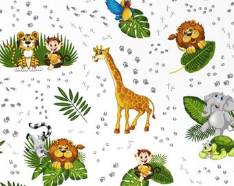 JUNGLE ANIMALS BLACK WHITE GREY 100/% cotton patchwork fabric SAFARI CENTRAL