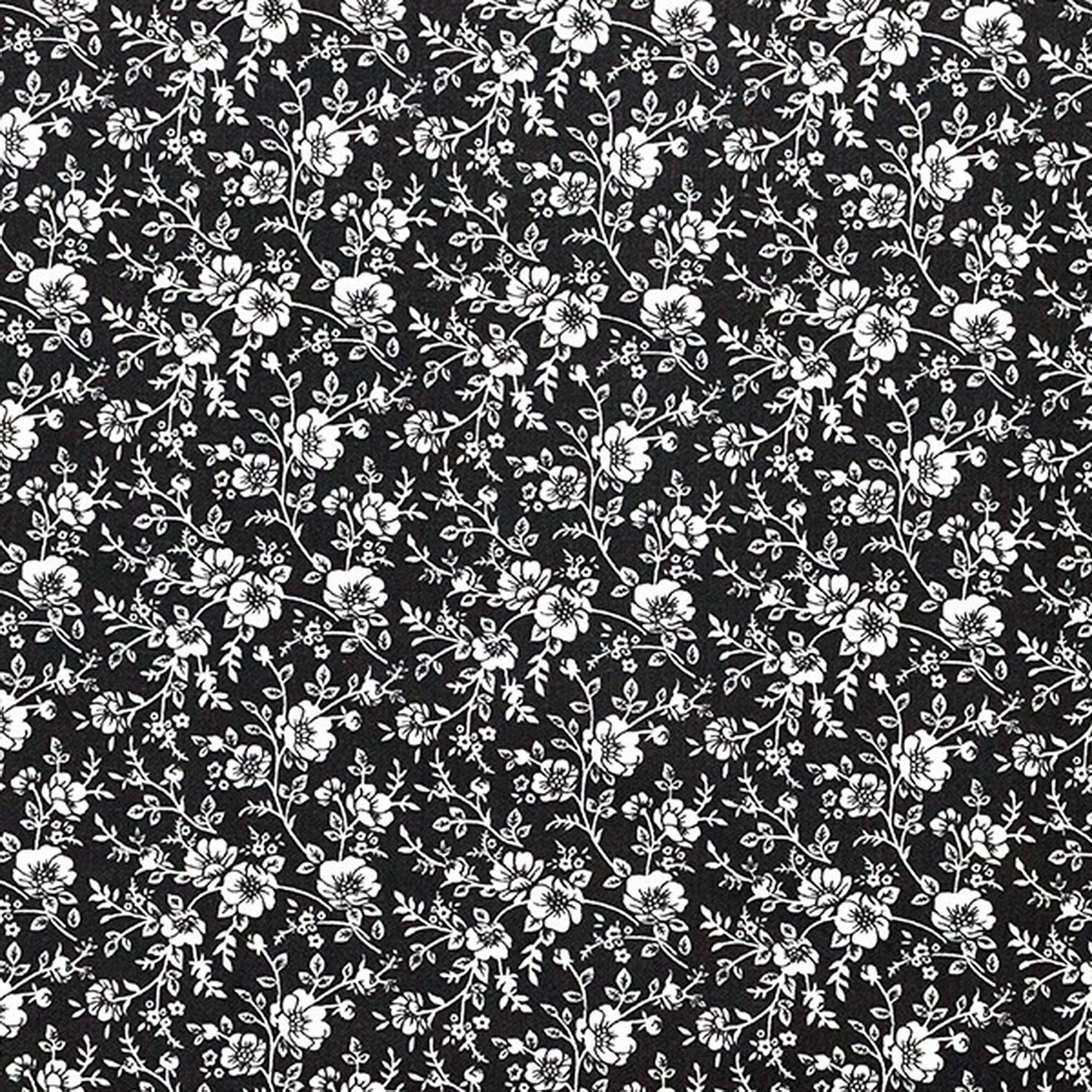White flowers on black cotton fabric by the yard 100 cotton Etsy
