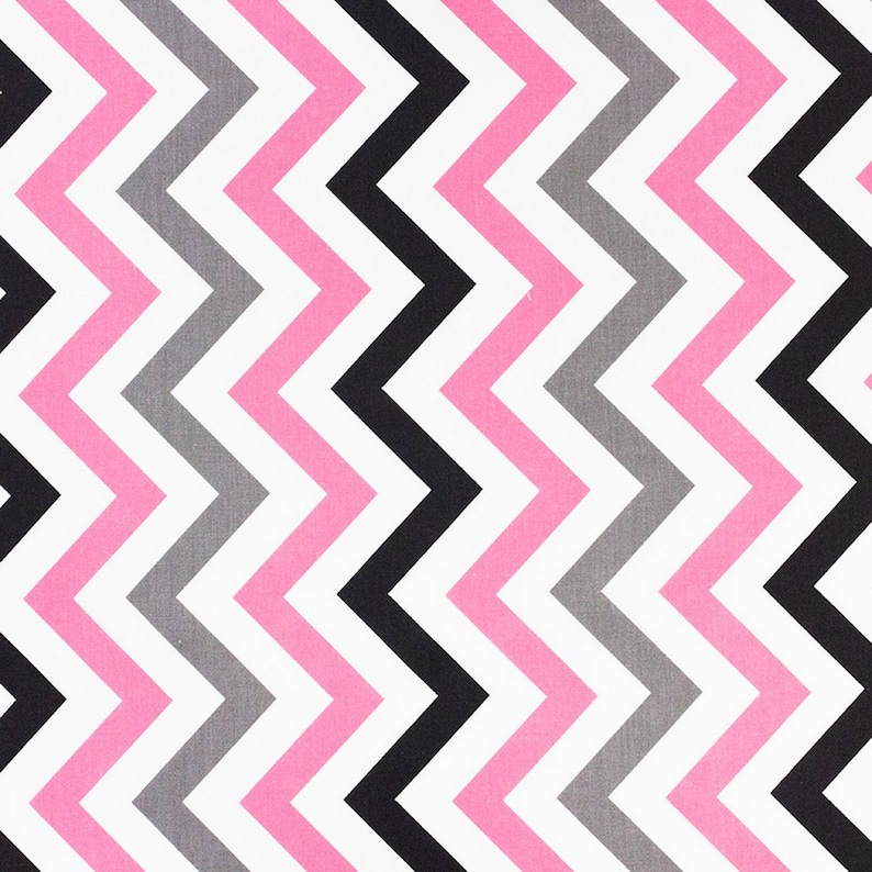 Pink-Gray-Black chevron cotton fabric by the yard by the half yard fabric Zigzag print fabric by the meter