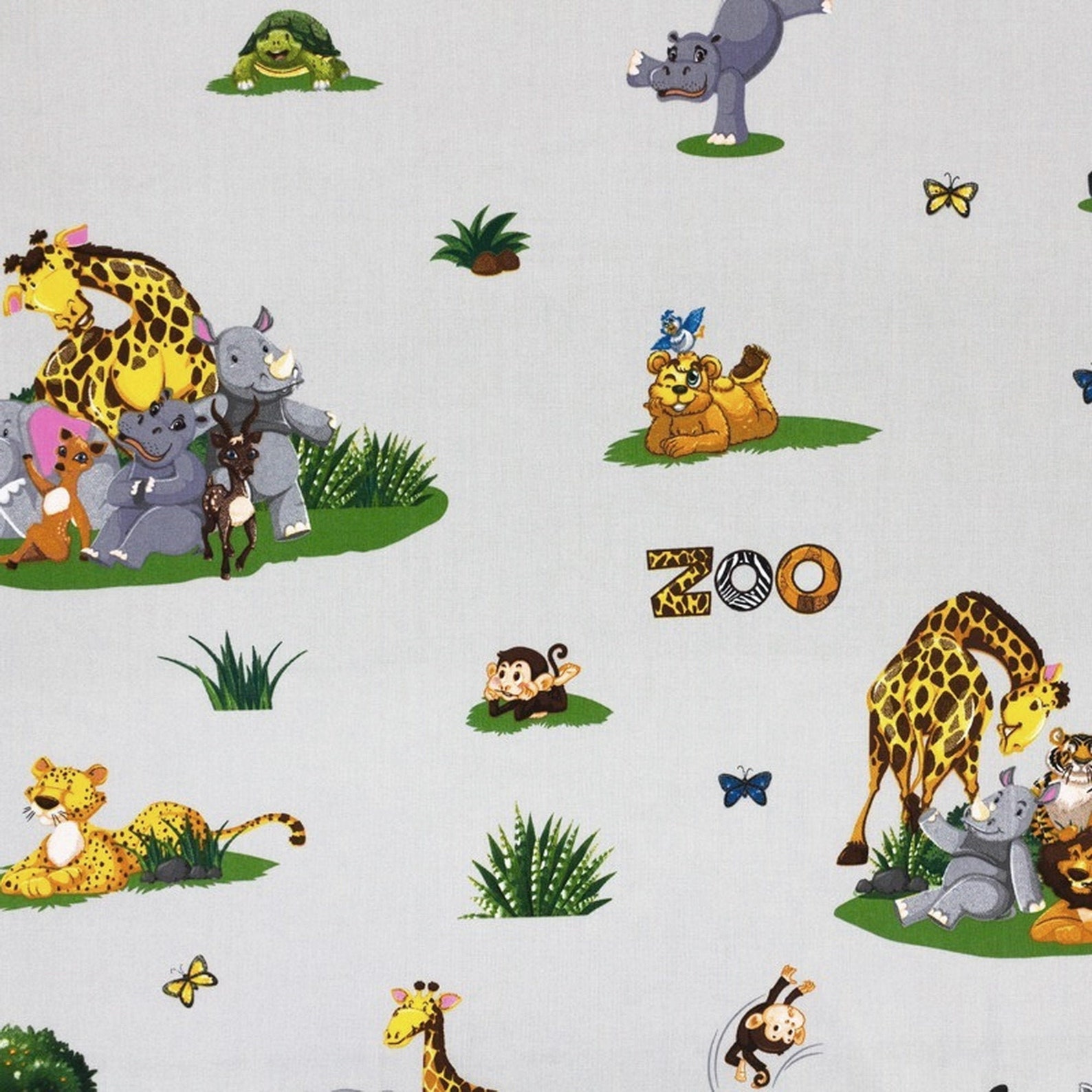 Zoo Safari Animals on gray 100 Cotton baby fabric Etsy