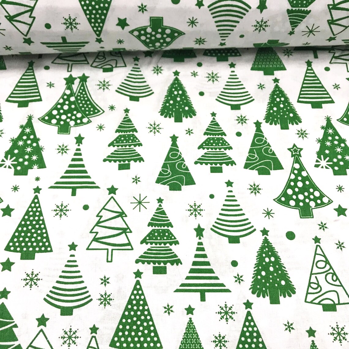 Holiday Christmas Trees Fabric 100 Cotton fabric fabric by Etsy