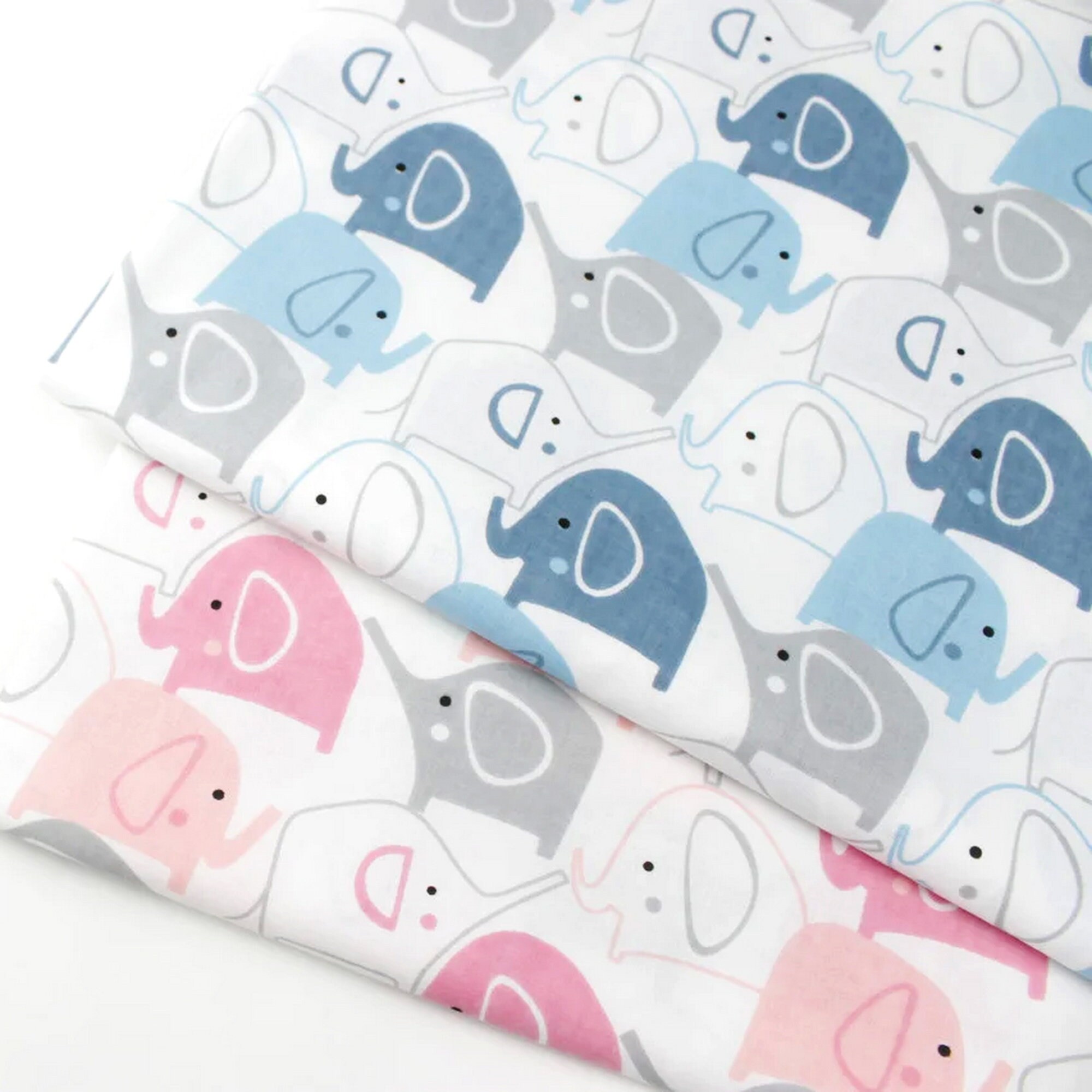 Blue and gray elephants baby Cotton fabric by the yard by the Etsy