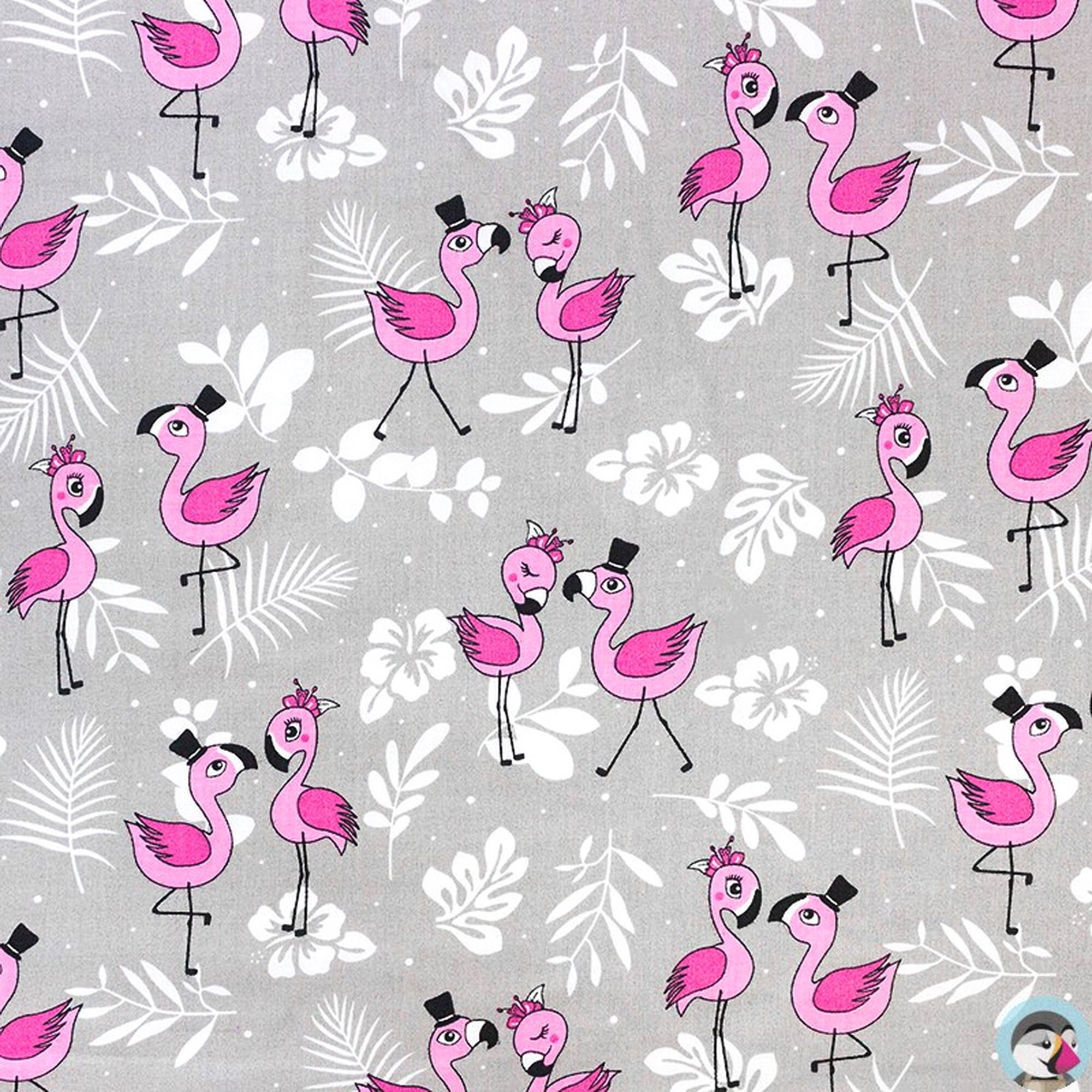 Baby Flamingos on gray Cotton fabric by the yard by the meter Etsy