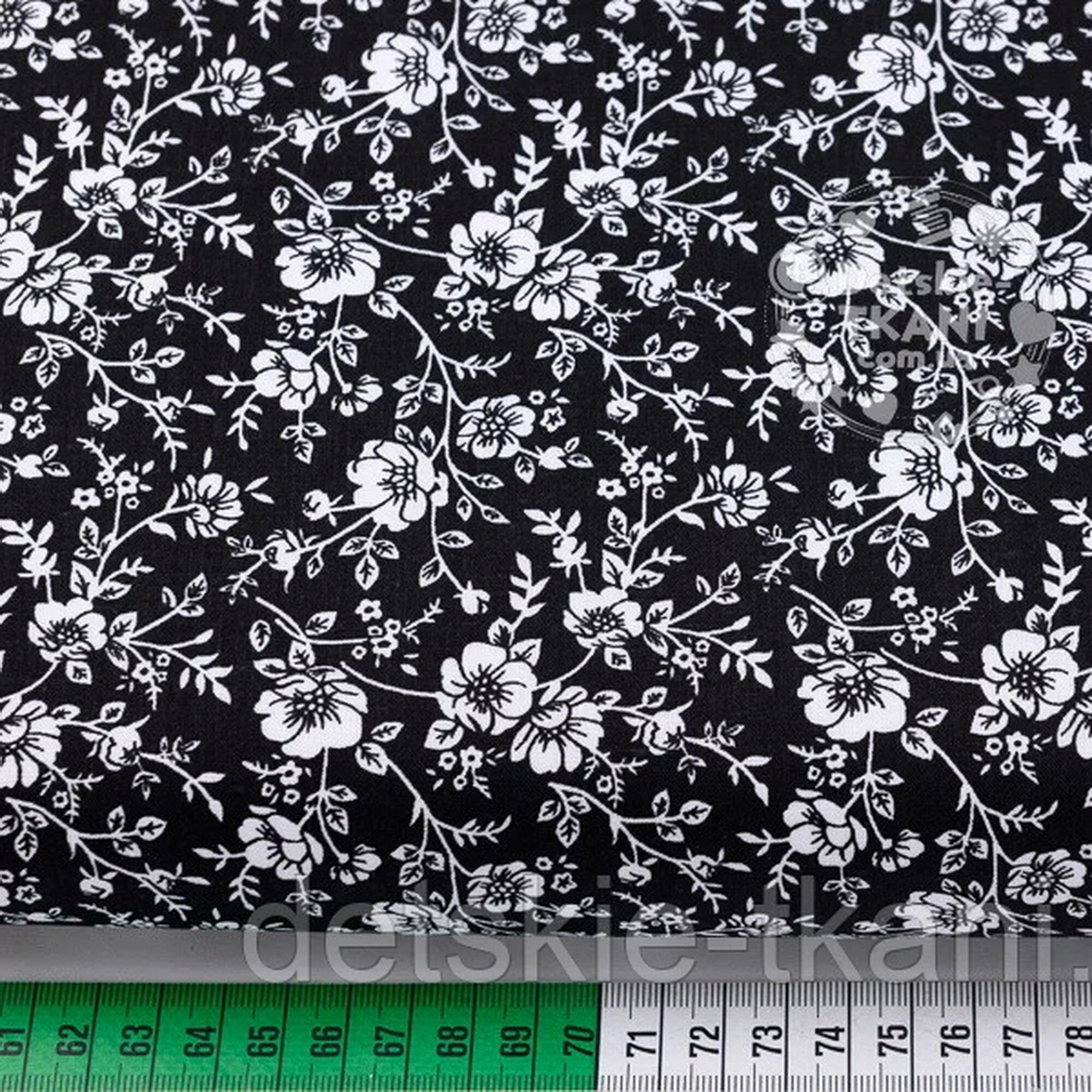 White flowers on black cotton fabric by the yard 100 cotton Etsy