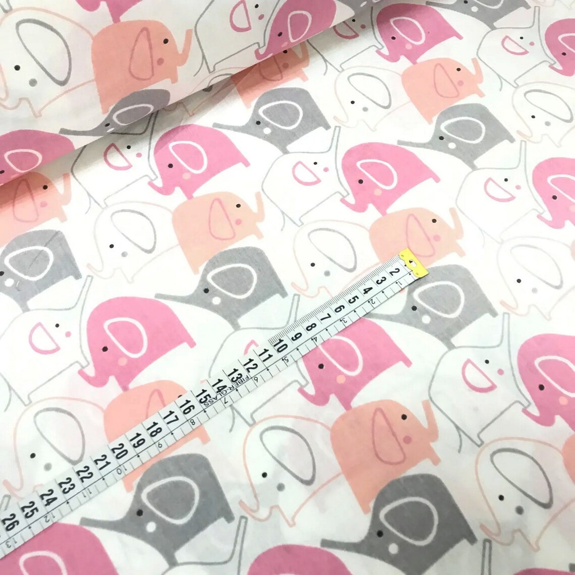 Pink and gray elephants baby Cotton fabric by the yard by the Etsy