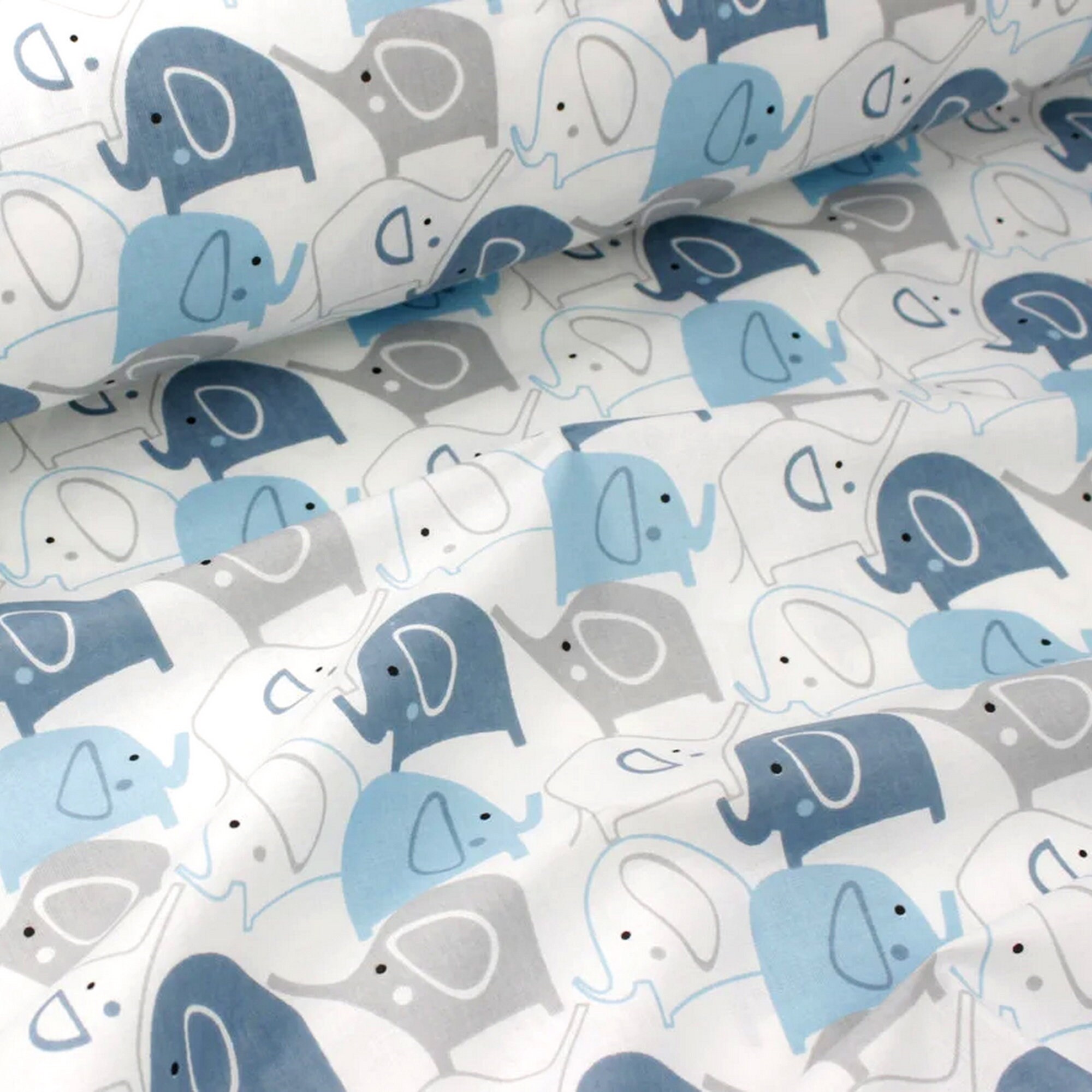 Blue and gray elephants baby Cotton fabric by the yard by the Etsy