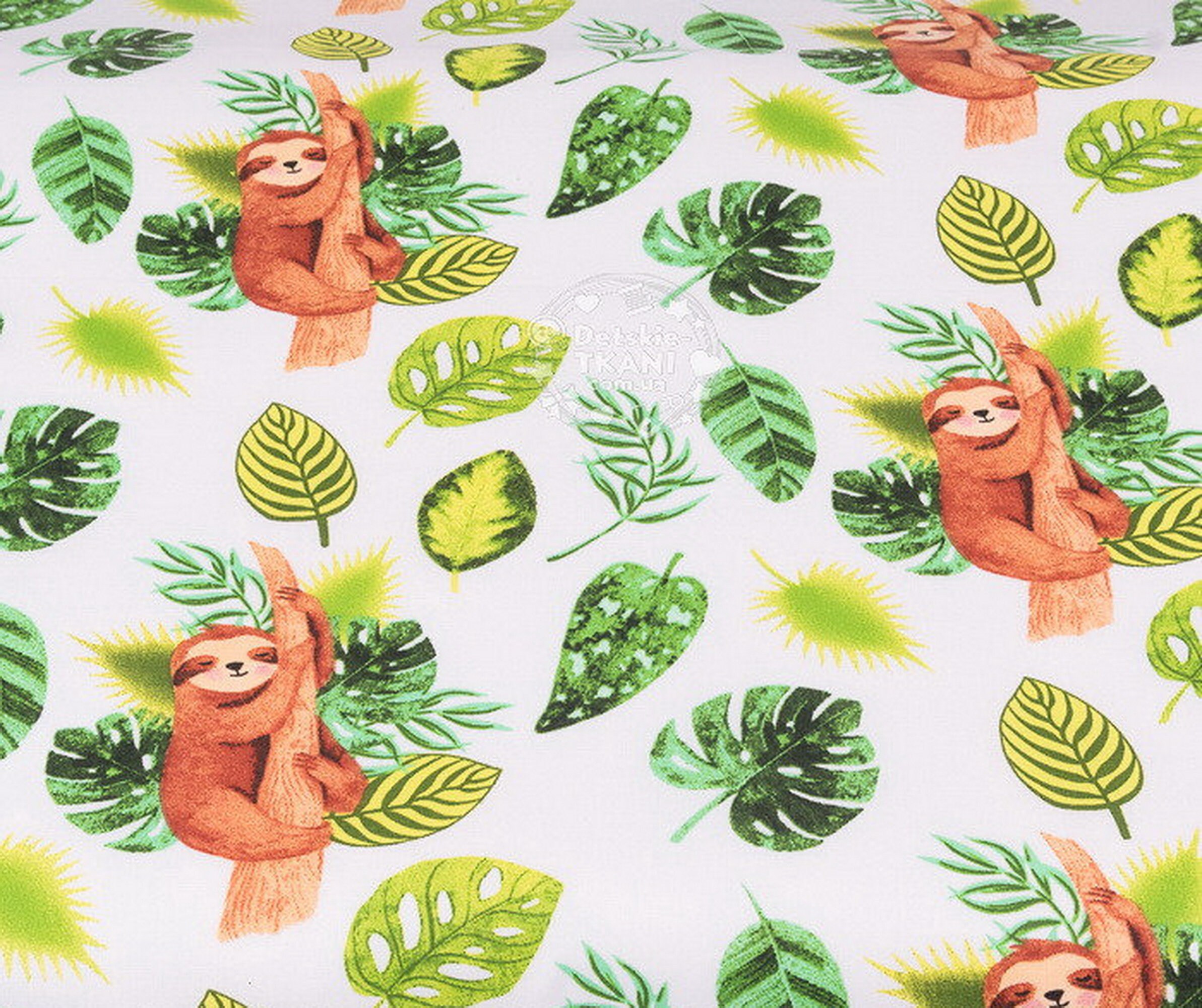 Sloths on white Cotton fabric by the yard by the meter by the Etsy