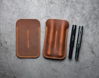 Handmade Crazy Horse Leather 2-Slot Pen Sleeve: Kaweco Sport