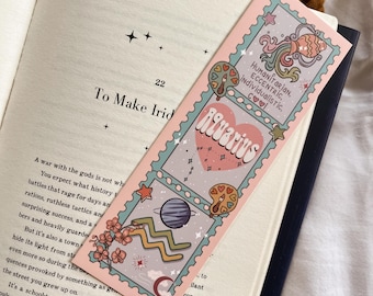 Zodiac Aquarius bookmark, tassel bookmark, zodiac gift, zodiac birthday, Book lover gift, birth month gift, Aquarius gift, cute bookmark