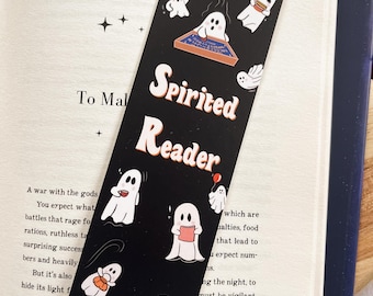 Levendige lezer gezellige spookbladwijzer, bladwijzer kwastje, Halloweencadeau, leuke leesgrage bladwijzer, cadeau boekenliefhebber, Halloween-bladwijzer, herfstcadeau