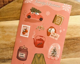 Cute Christmas sticker sheet, bookish sticker, kindle sticker, Bookish Girlie Sticker, Kindle cozy Christmas, Book lover gift, Christmas