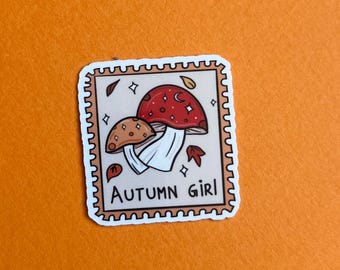 Autumn girl sticker, bookish sticker, kindle sticker, Bookish Girlie Sticker, Kindle Girlie Sticker, Book lover gift, mushroom sticker