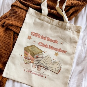 Official book club member tote bag, bookish totes, reader gifts, book bag, book lover gifts, bookish tote bag, cotton tote bag, book merch