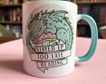 Schläfriger Buch Drachen Becher, niedliches Leser Geschenk, Fantasy Drachen Becher, Leser Geschenk, Buch Drachen Becher, niedlicher Girlie Becher, Geschenke für Leser