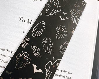 Spooky silver foil ghost bookmark, tassel bookmark, Halloween gift, goth Cute Bookish Bookmark, Book lover gift, emo, Halloween bookmark
